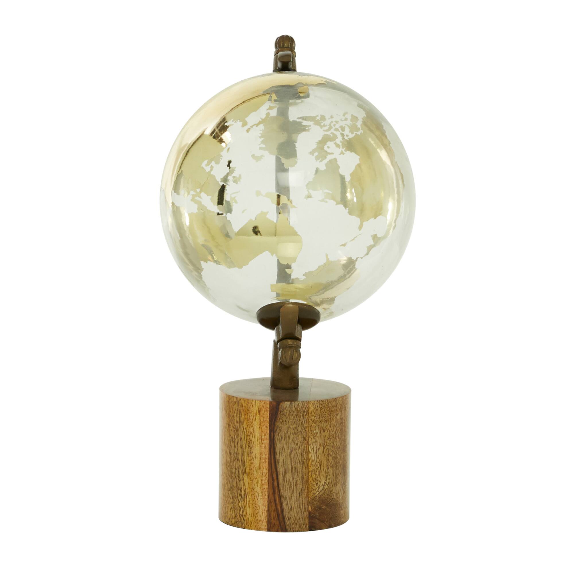 15" Gold Wood Globe